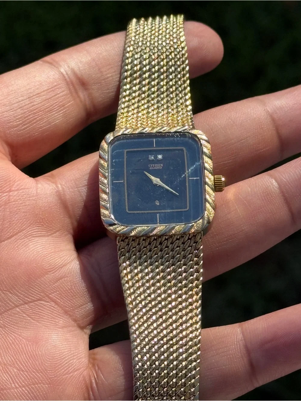 CITIZEN vintage Two Diamond dials Tank Early 1980 Gold Tone(not working )